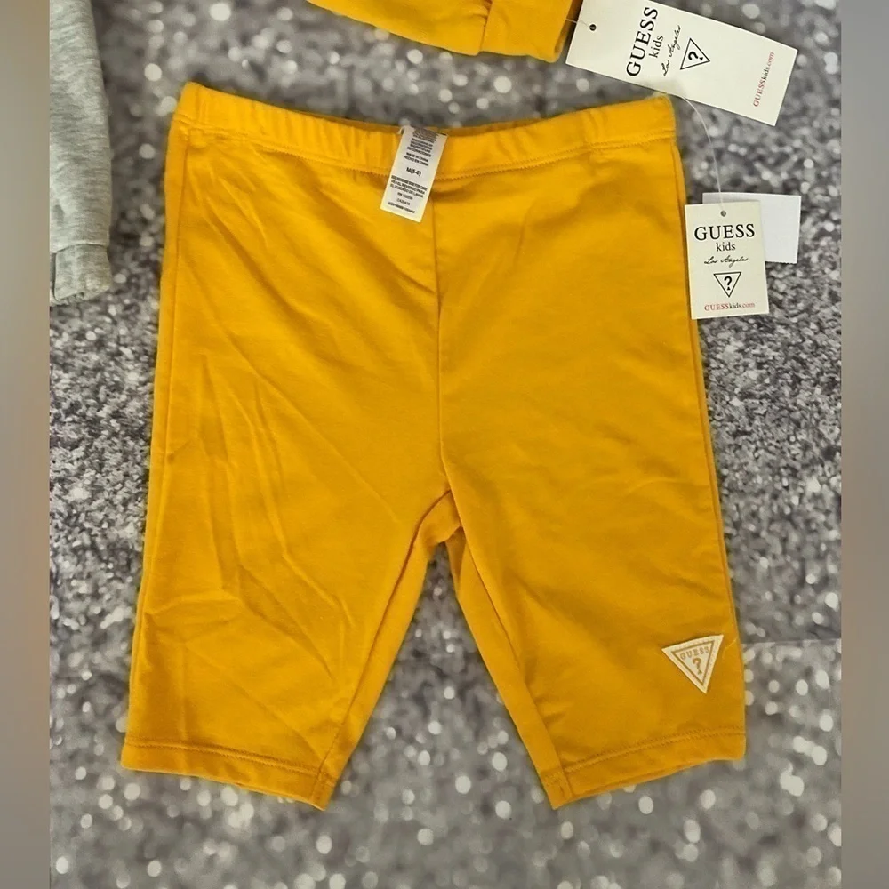 Guess Toddler Girl 2-Piece Grey &Yellow Drawstring Sweatshirt & Bike Shorts Set